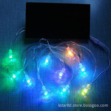 Solar String Lights with Clear Ball, 10pcs RGB LED, 2m Lead-in Cable, for Outdoor Use